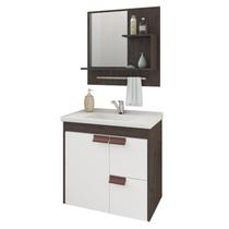 Gabinete de Banheiro com Cuba e Espelheira Tulipa 60cm Cafe/Branco - MGM