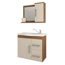 Gabinete de Banheiro com Cuba e Espelheira Vix 65cm Amendoa/Off White - MGM