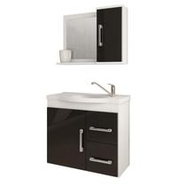 Gabinete de Banheiro com Cuba e Espelheira Vix 65cm Branco/Preto - MGM