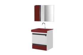 Gabinete de Banheiro com Espelheira Kit Natal 50cm Branco com Vermelho