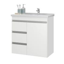 Gabinete de Banheiro com Pia/Cuba 3 Gavetas 1 Porta Puxador Alumínio Malibu - Branco Gabinete de Banheiro com Pia/Cuba 3 Gavetas 1 Porta Puxador Alumínio Malibu - Branco