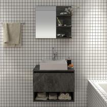 Gabinete de Banheiro com Pia e Espelho Prateleira Mármore Lunar