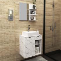 Gabinete de Banheiro Completo com Cuba e Espelho Mármore Branco