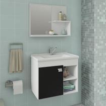 Gabinete de banheiro Lotus MGM em MDF com Cuba em mármore sintético e espelheira Gabinete de banheiro Lotus MGM em MDF com Cuba em mármore sintético e espelheira