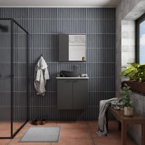 Gabinete de Banheiro Montado em Madeira Preto 60cm Aster c/ Lavatório em Granito Branco Cozimax