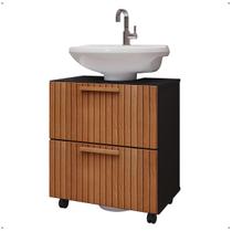 Gabinete De Banheiro Prime Armário Pia Coluna Preto Ripado