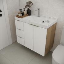 Gabinete de banheiro sem cuba vittare 79,6cm estilare gab5004 carvalho/branco gaveta esquerda