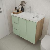 Gabinete de banheiro sem cuba vittare 79,6cm estilare gab5004 carvalho/verde gaveta esquerda