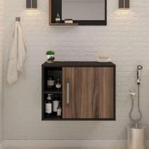 Gabinete de Banheiro Soft 1 PT Ônix e Nogal 60 cm - Compace