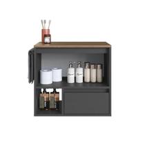 Gabinete de Banheiro Suspenso 1 Nicho 1 Toalheiro 1 Porta e 1 Gaveta 60cm Mel/Grafite - BH8050MG