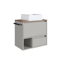 Gabinete de Banheiro Suspenso 60cm com 1 Nicho 1 Toalheiro 1 Porta e 1 Gaveta com Cuba
