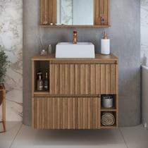 Gabinete de Banheiro Suspenso 75cm Luiza com 2 Portas Basculante com Cuba