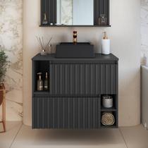 Gabinete de Banheiro Suspenso 75cm Luiza com 2 Portas Basculante com Cuba