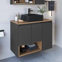 Gabinete de Banheiro Suspenso 80cm Cecília com 3 Portas e 1 Nicho com Cuba Gabinete de Banheiro Suspenso 80cm Cecília com 3 Portas e 1 Nicho com Cuba