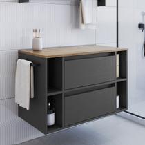 Gabinete de Banheiro Suspenso 80cm com 4 Nichos 1 Toalheiro 1 Porta 1 Gaveta Bh8010