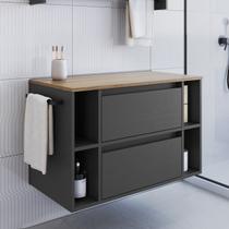 Gabinete de Banheiro Suspenso 80cm com 4 Nichos 1 Toalheiro 1 Porta 1 Gaveta Bh8010