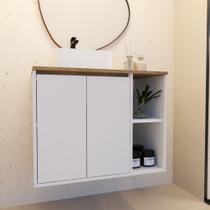 Gabinete de Banheiro Suspenso Branco e Freijó Minimalista