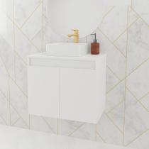 Gabinete de Banheiro Suspenso Compacto 67cm com Cuba Design Sofisticado em MDP Branco ou Preto Ripado Cuba de Apoio