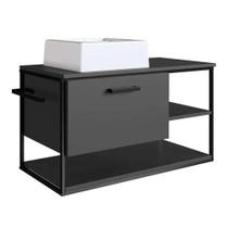Gabinete de Banheiro Suspenso PlacaEPonto P1007 80cm MDP Com Cuba Preto e Grafite