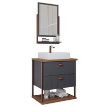 Gabinete de Banheiro Uni com Cuba e Espelheira 60cm Titanium/Freijo - MGM Gabinete de Banheiro Uni com Cuba e Espelheira 60cm Titanium/Freijo - MGM