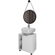 Gabinete de Coluna Para Banheiro Pequin Branco B02 com Espelho Adnet 54 cm Preto - Lyam Decor