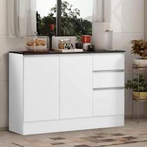 Gabinete De Cozinha 120 cm Com Tampo 3 Portas 2 Gavetas Branco Paris Poliman