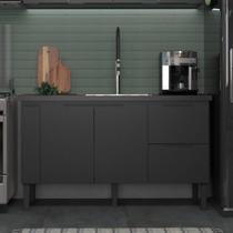 Gabinete de Cozinha MDP 1,44 m Elegância Moderna e Versatilidade Cor:Preto fosco