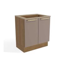 Gabinete de Cozinha Modulado Balcão Botanic M623 p/Cooktop 2 Portas c/Tampo 80cm Nogueira/Fendi/Nogueira - Kappesberg