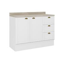 Gabinete de Cozinha Modulado Balcão c/ Tampo Bella 2608 c/ 2 Portas e 3 Gavetas 120cm Branco - Carraro Gabinete de Cozinha Modulado Balcão c/ Tampo Bella 2608 c/ 2 Portas e 3 Gavetas 120cm Branco - Carraro