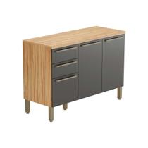 Gabinete de Cozinha Modulado Balcão Nápoli Prime 3 Portas e 2 Gavetas c/ Tampo 120cm Amendoa/Grafite - Ronipa Gabinete de Cozinha Modulado Balcão Nápoli Prime 3 Portas e 2 Gavetas c/ Tampo 120cm Amendoa/Grafite - Ronipa