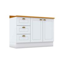 Gabinete de Cozinha Modulado Balcão p/ Pia c/ Tampo Americana c/ 2 Portas e 3 Gavetas 120cm Branco - Henn