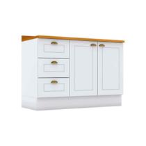 Gabinete de Cozinha Modulado Balcão p/ Pia c/ Tampo Americana c/ 2 Portas e 3 Gavetas 120cm Branco - Henn