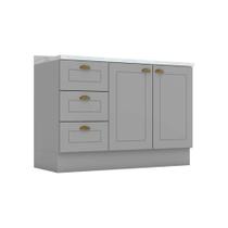 Gabinete de Cozinha Modulado Balcão p/ Pia c/ Tampo Americana c/ 2 Portas e 3 Gavetas 120cm Cinza - Henn