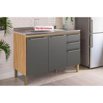 Gabinete de Cozinha Modulado Balcão p/ Pia Nápoli Prime 3 Portas e 2 Gavetas s/Tampo 120cm Amendoa/Grafite - Ronipa