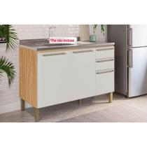 Gabinete de Cozinha Modulado Balcão p/ Pia Nápoli Prime 3 Portas e 2 Gavetas s/Tampo 120cm Amendoa/Off White - Ronipa