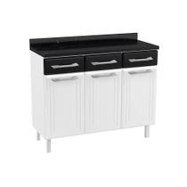 Gabinete de Cozinha Modulado Balcão Topázio 3 Portas e 3 Gavetas c/Tampo Branco/Preto - Telasul Gabinete de Cozinha Modulado Balcão Topázio 3 Portas e 3 Gavetas c/Tampo Branco/Preto - Telasul