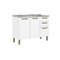 Gabinete de Cozinha Modulado c/ Pia Bella c/ 3 Portas e 2 Gavetas 120cm Branco - Bertolini Gabinete de Cozinha Modulado c/ Pia Bella c/ 3 Portas e 2 Gavetas 120cm Branco - Bertolini