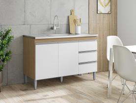 Gabinete de Pia Andréia 120cm Amêndoa/Branco S/ Tampo - AJL Móveis