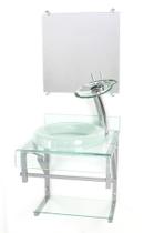 Gabinete de vidro 40cm para banheiro curvado duplo pc cuba chapéu com torneira cascata incolor Gabinete de vidro 40cm para banheiro curvado duplo pc cuba chapéu com torneira cascata incolor