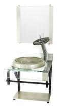 Gabinete de vidro 40cm para banheiro curvado duplo pp cuba chapéu com torneira cascata champanhe