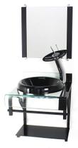 Gabinete de vidro 40cm para banheiro curvado duplo pp cuba chapéu com torneira cascata preto Gabinete de vidro 40cm para banheiro curvado duplo pp cuba chapéu com torneira cascata preto
