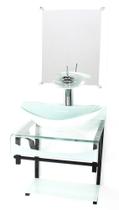 Gabinete de vidro 40cm para banheiro curvado duplo pp cuba oval com torneira cascata branco