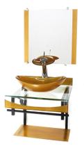 Gabinete de vidro 40cm para banheiro curvado duplo pp cuba oval com torneira cascata dourado real