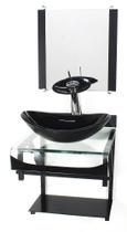 Gabinete de vidro 40cm para banheiro curvado duplo pp cuba oval com torneira cascata preto