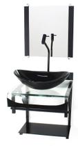 Gabinete de vidro 40cm para banheiro curvado duplo pp cuba oval preto com torneira preta Gabinete de vidro 40cm para banheiro curvado duplo pp cuba oval preto com torneira preta