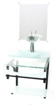 Gabinete de vidro 40cm para banheiro curvado duplo pp cuba quadrada com torneira cascata branco
