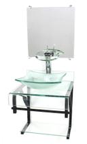 Gabinete de vidro 40cm para banheiro curvado duplo pp cuba quadrada com torneira cascata incolor