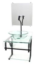 Gabinete de vidro 40cm para banheiro curvado duplo pp cuba redonda com torneira cascata incolor