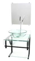 Gabinete de vidro 40cm para banheiro curvado duplo pp cuba redonda incolor com torneira cromada Gabinete de vidro 40cm para banheiro curvado duplo pp cuba redonda incolor com torneira cromada