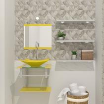 Gabinete de vidro 45cm ac com cuba retangular - amarelo